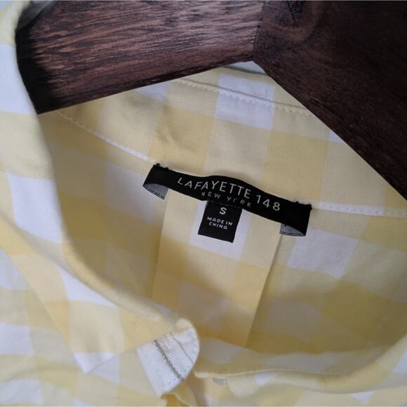 Women's Lafayette 148 Yellow Gingham Tank Button Up Small Cotton Spandex - Picture 7 of 9